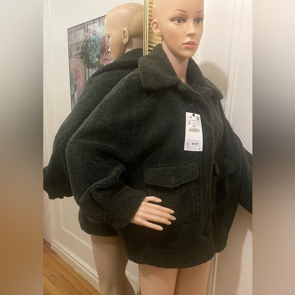Zara green Teddy fleece oversized jacket - Picture 3 of 13